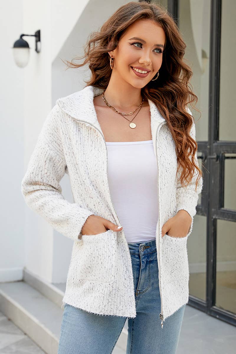 CWOJA497  Casual Zip-Up Long Sleeve Cardigan Sweater