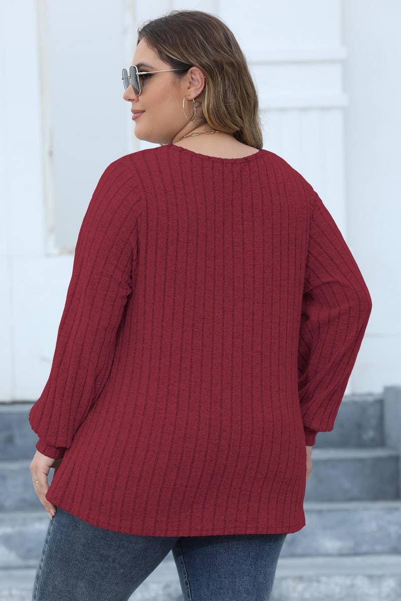 CWTTL1311_PLUS Size V-Neck Long Sleeve Pullover Top