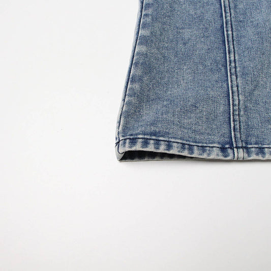 WOMENS PATCHWORK KNEE EXPOSED STRAIGHT LEG JEANS