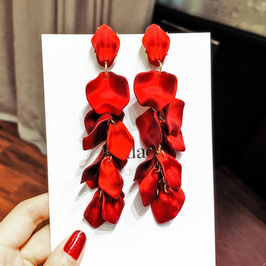 S925 Silver needle sexy rose petal long earrings