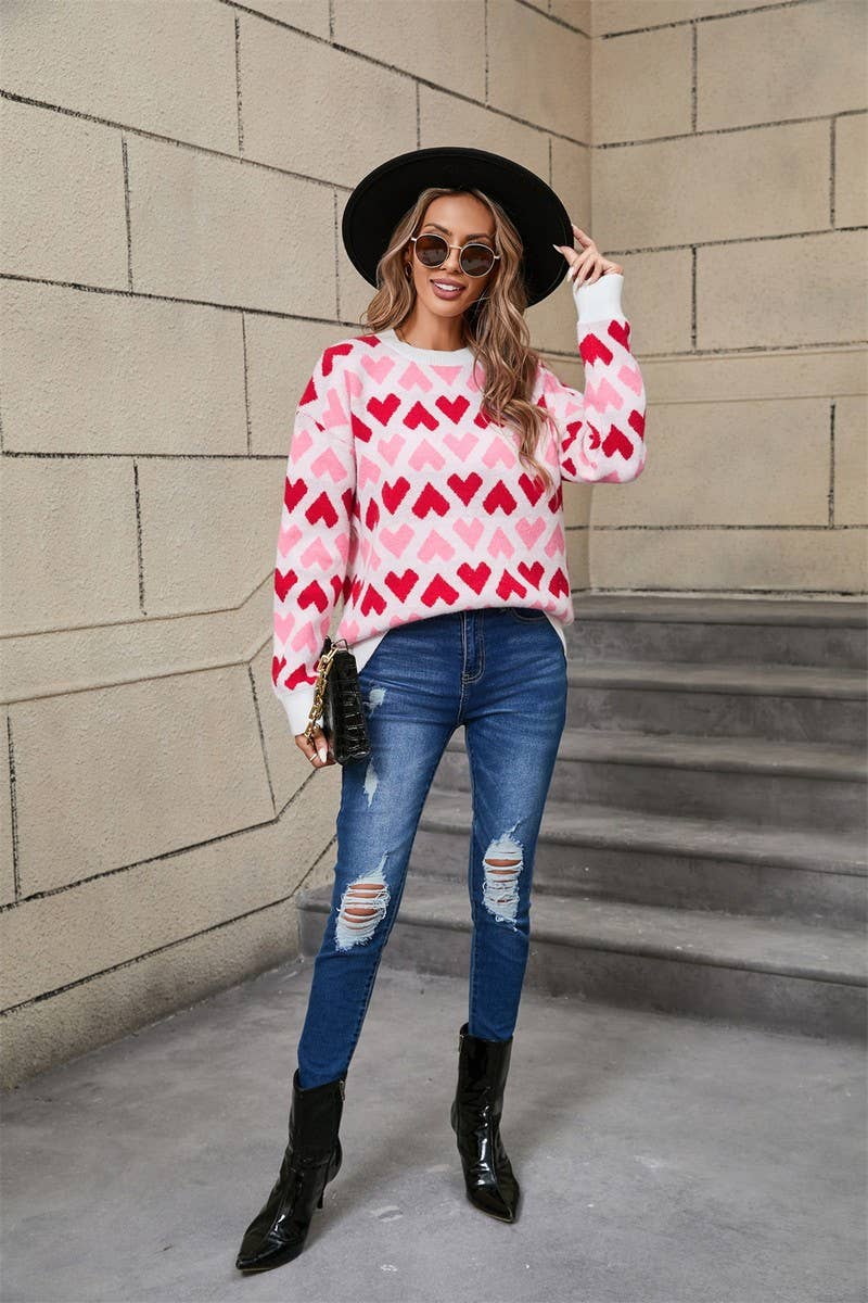 CWOSWL5756_VALENTINE'S DAY CREW NECK HEART SWEATER