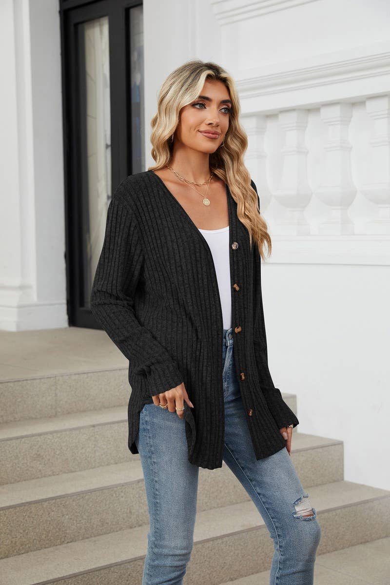 CWOCAL2269_AUTUMN AND WINTER BUTTON KNIT CARDIGAN