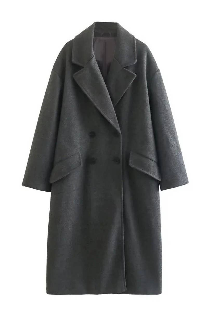 CWOCO1079_SOLID COLOR MID-LENGTH TRENCH COAT WOOLEN COAT