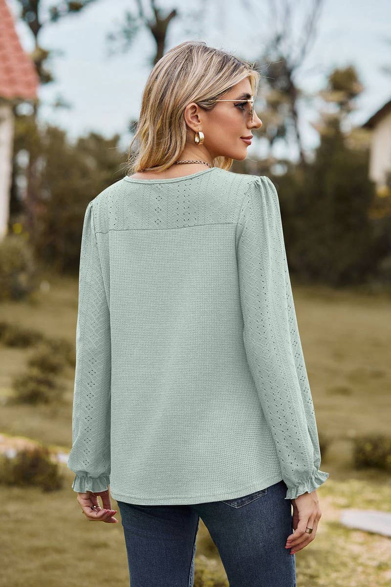 CWTBLL2417_SPLICED ROUND NECK LOOSE LONG SLEEVE T-SHIRT TOP