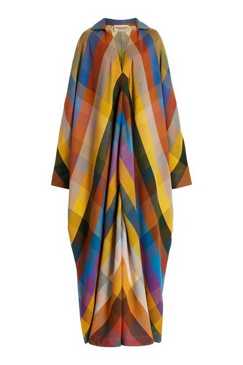 CWDMD6111_LOOSE COLORBLOCK V-NECK SIDE SLIT MAXI DRESS