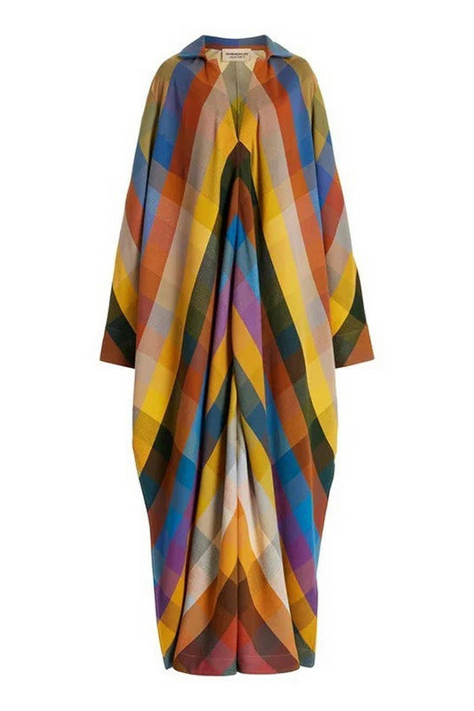 CWDMD6111_LOOSE COLORBLOCK V-NECK SIDE SLIT MAXI DRESS