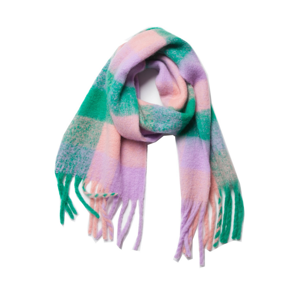 PLAID PATTERN FRINGE TRIM WINTER SCARF_CWASC2691