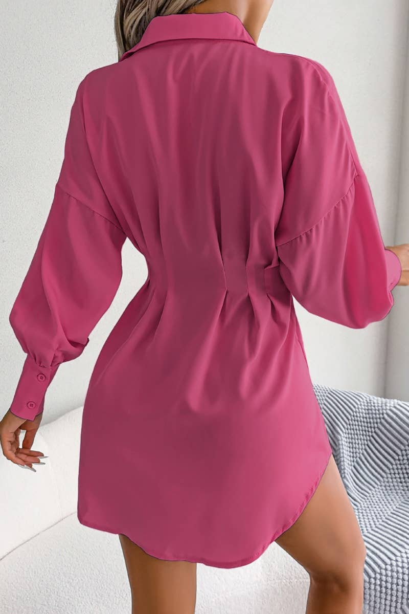 CWTSTL1200_LANTERN SLEEVE WAIST ASYMMETRIC SHIRT DRESS