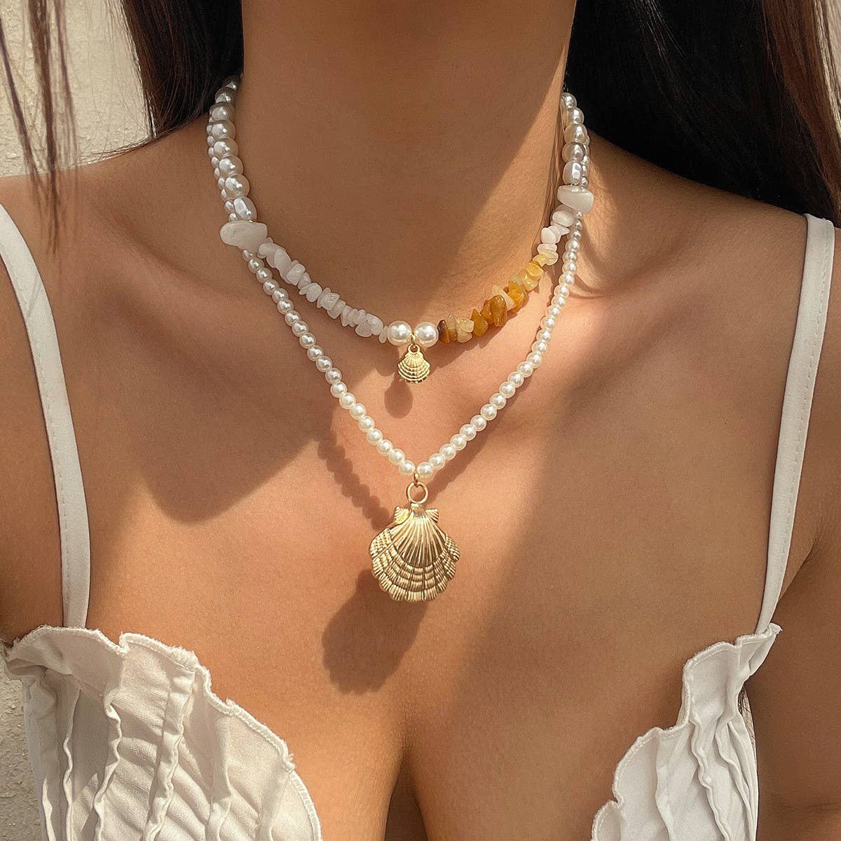 WOMEN'S TASSEL STACKED CLAY STARFISH NECKLACE