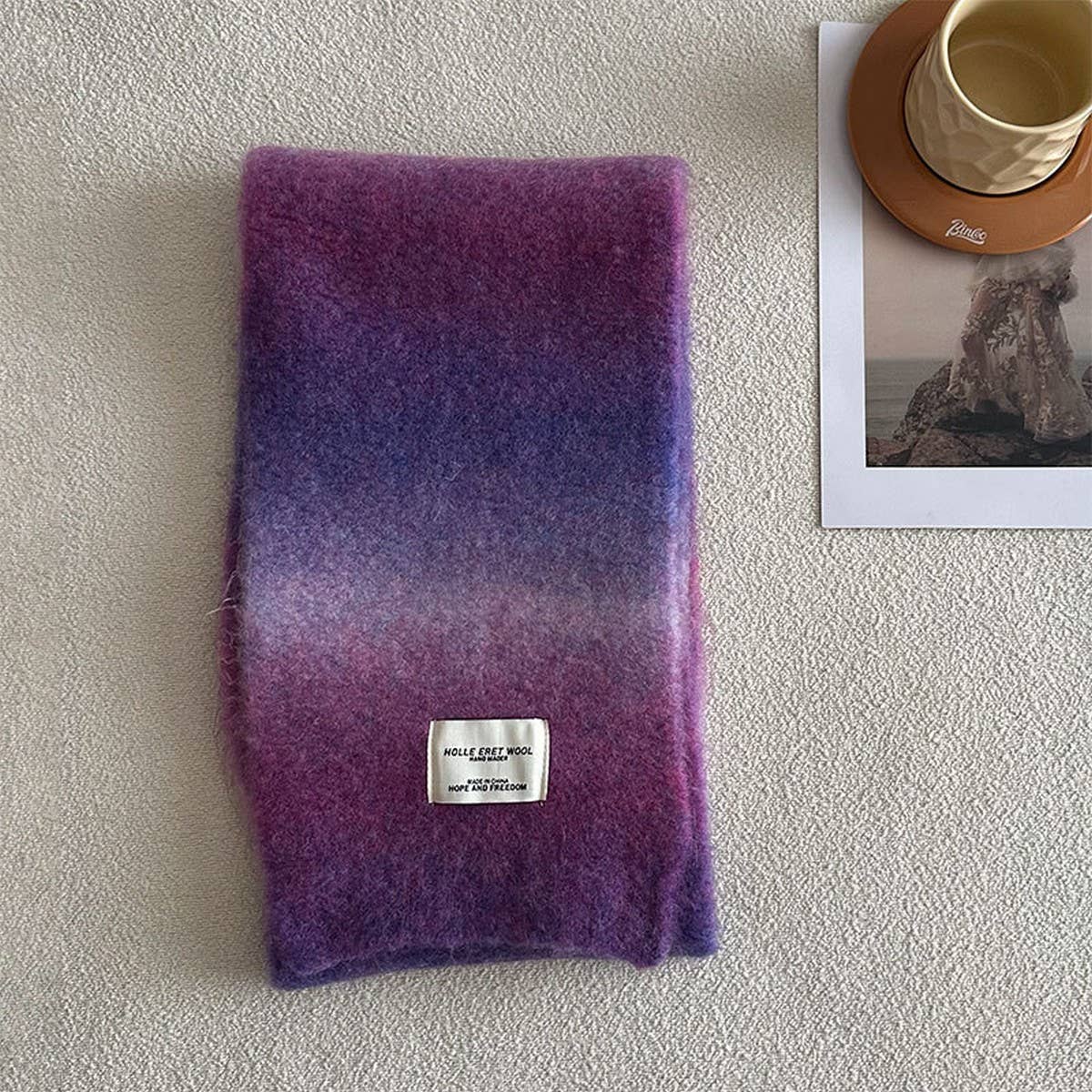 Unique Gradient Wool Blend Knit Scarf for Winter