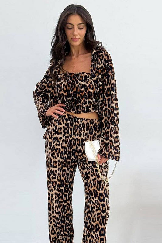 CWSPJ0413_LEOPARD PRINT COMFY THREE PIECE PAJAMA SET
