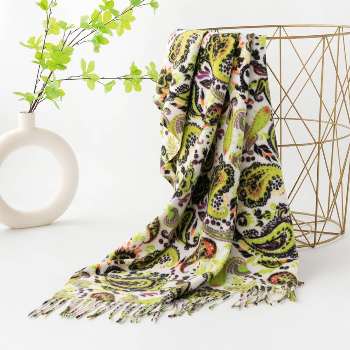 Soft Paisley Scarf - Elegant Tassel Wrap for Women_CWASC0920