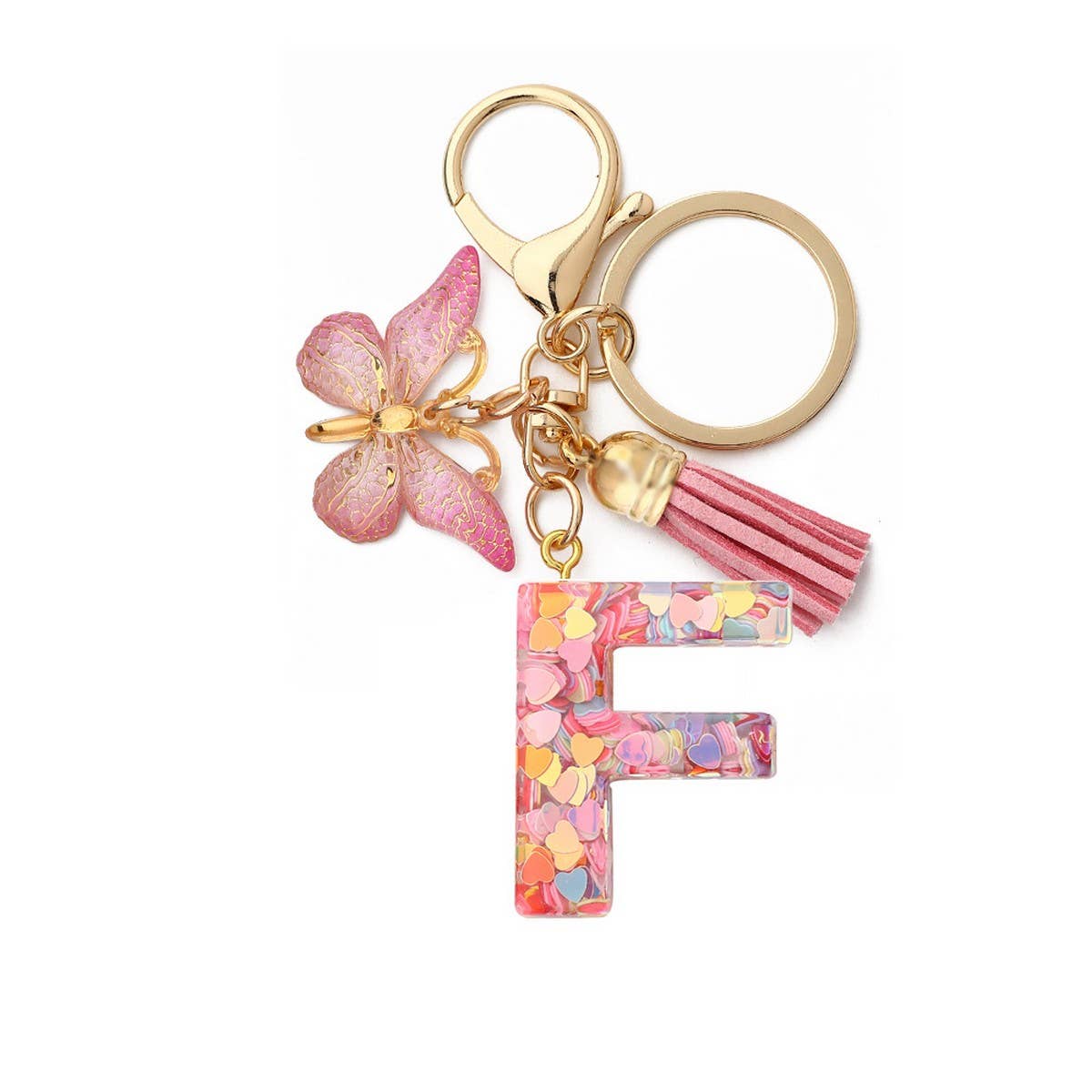 Glitter Resin Letter Butterfly Keychain