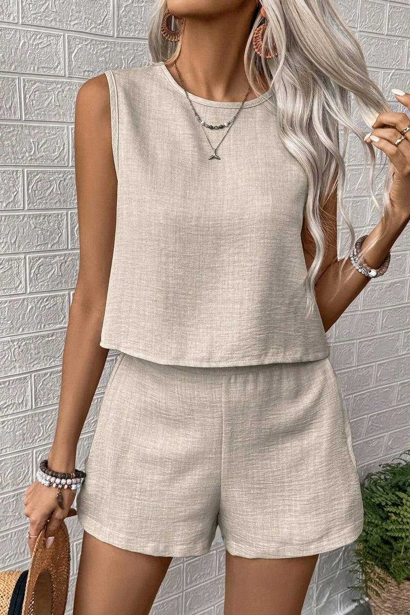 CWSS1106_SOLID COLOR CASUAL FASHION TWO PIECE