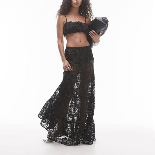 Fashion versatile lace semi-transparent skirt