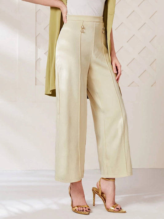 Button design is fashion simple wide leg pants