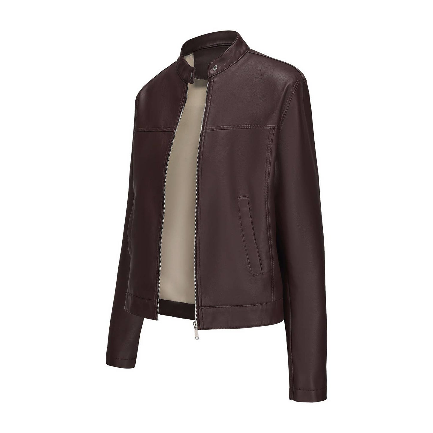 Fashionable stand-up collar short leather jacket