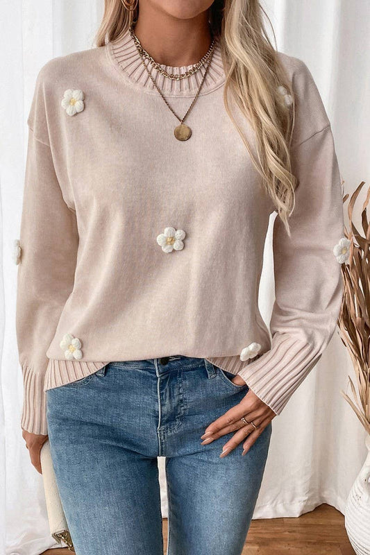 CWOSWL6838_FALL FLORAL KNITTED CREWNECK SWEATER