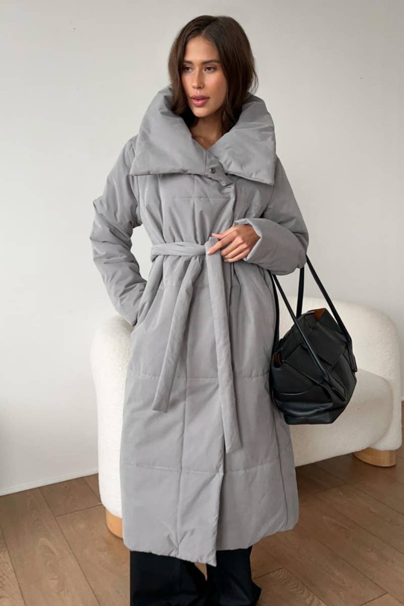 CWOCO0369_STAND COLLAR LONG SLEEVE LONG COTTON-PADDED COAT