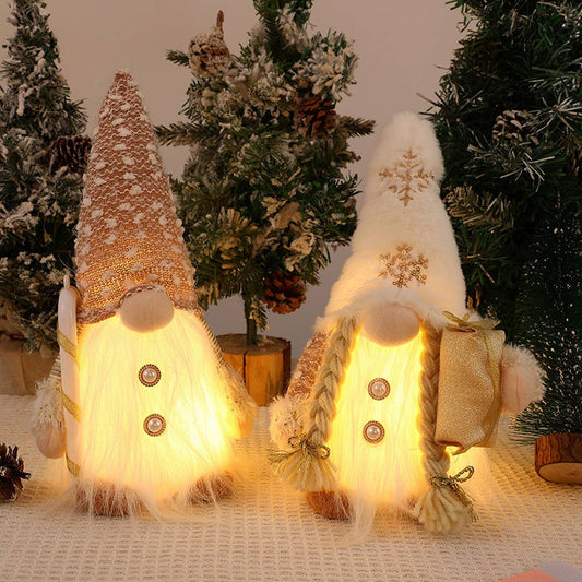 CHRISTMAS LONG BEARD PLUSH HAT WITH LIGHT ORNAMENT