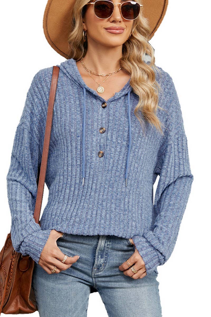 CWOHOL1093_SOLID COLOR HOODED BUTTON LOOSE SWEATSHIRT