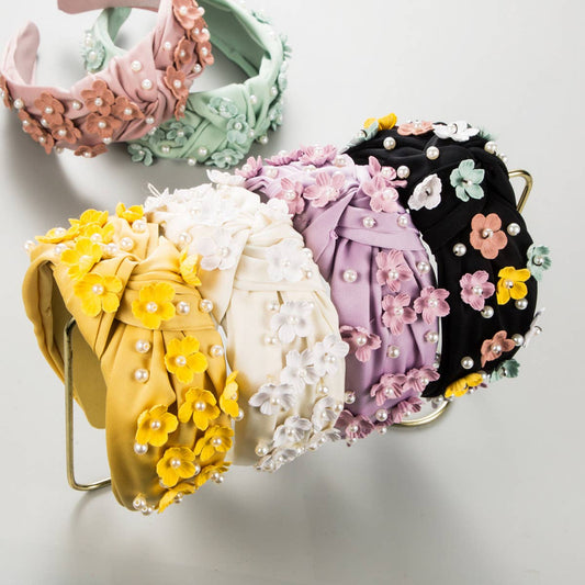 SOLID COLOR FLOWER PEARL KNOTTED HEADBAND_CWAHA1979