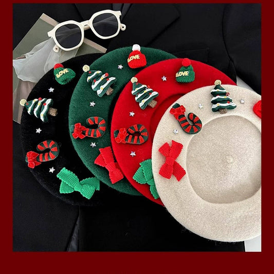 CWAH04558_KIDS CHRISTMAS RED BERET WINTER HAT