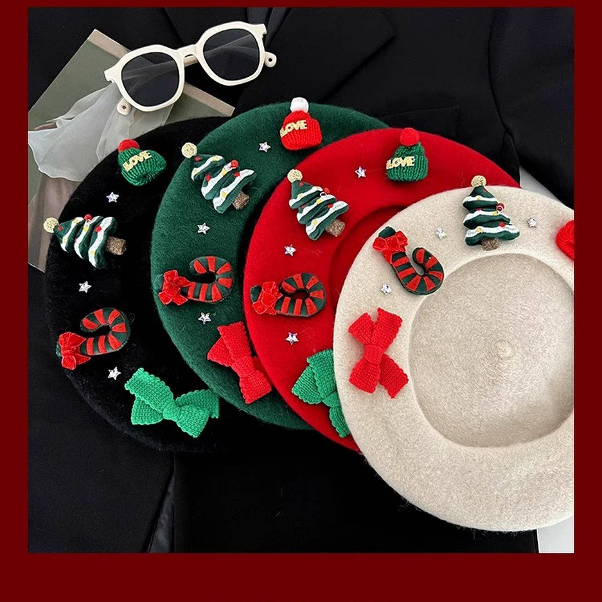 CWAH04565_GIRLS CHRISTMAS RED BERET WINTER PARENT HAT