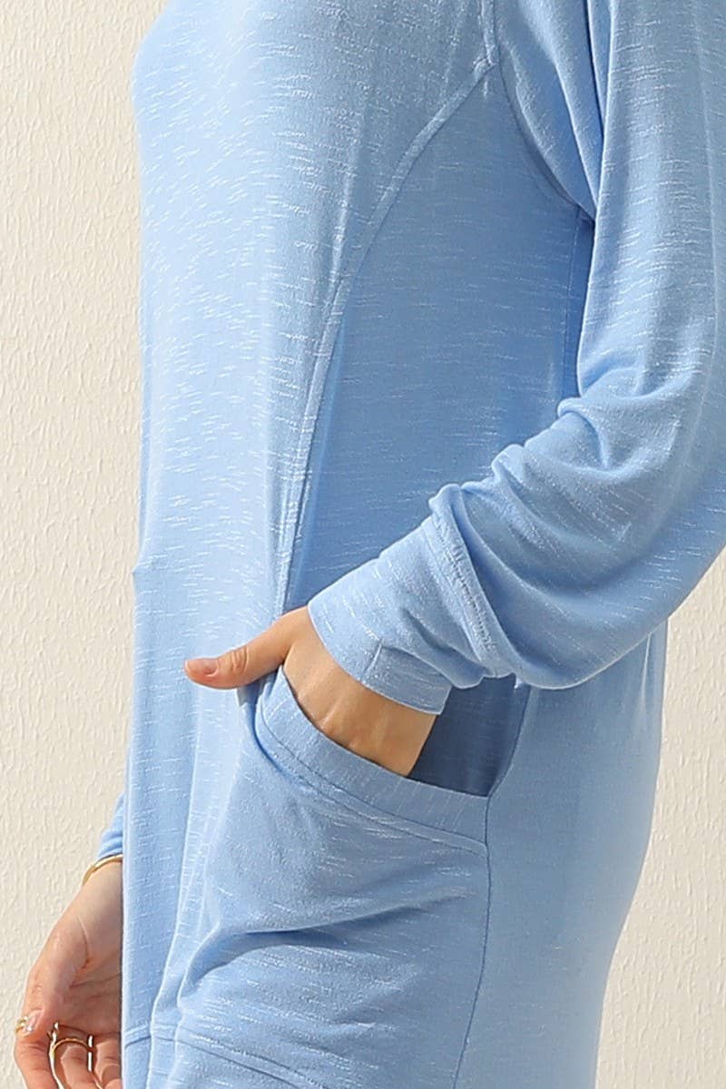 CWTTL1491_R NECK LONG SLEEVE SLUB LONG KNIT TOP WITH POCKETS