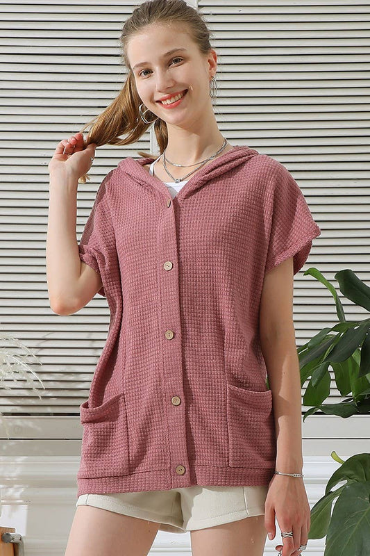 CWTTS577_BOTTON DOWN HODDIE TOP CADIGAN WITH FRONT POCKETS