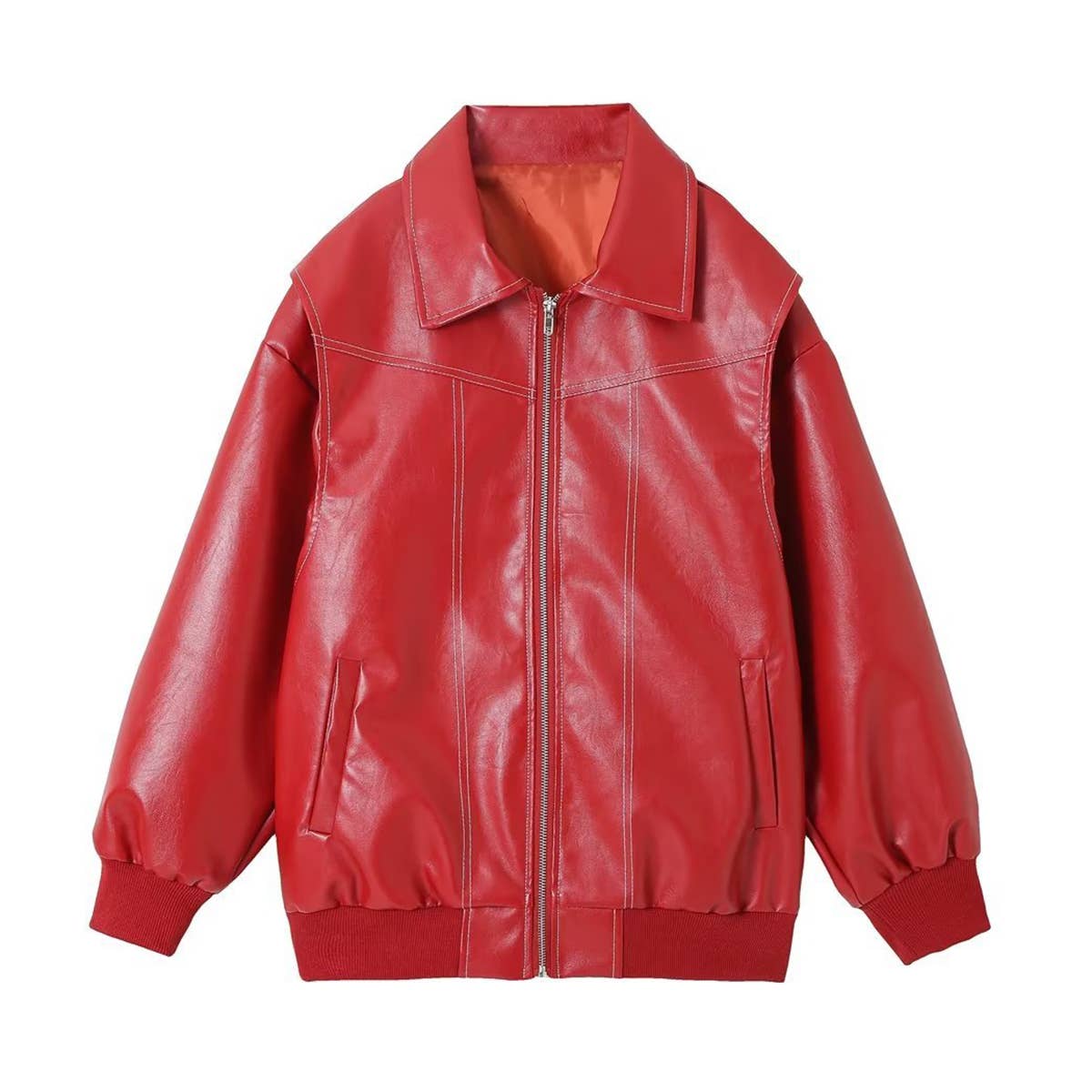 Fashionable and versatile solid-color PU jacket