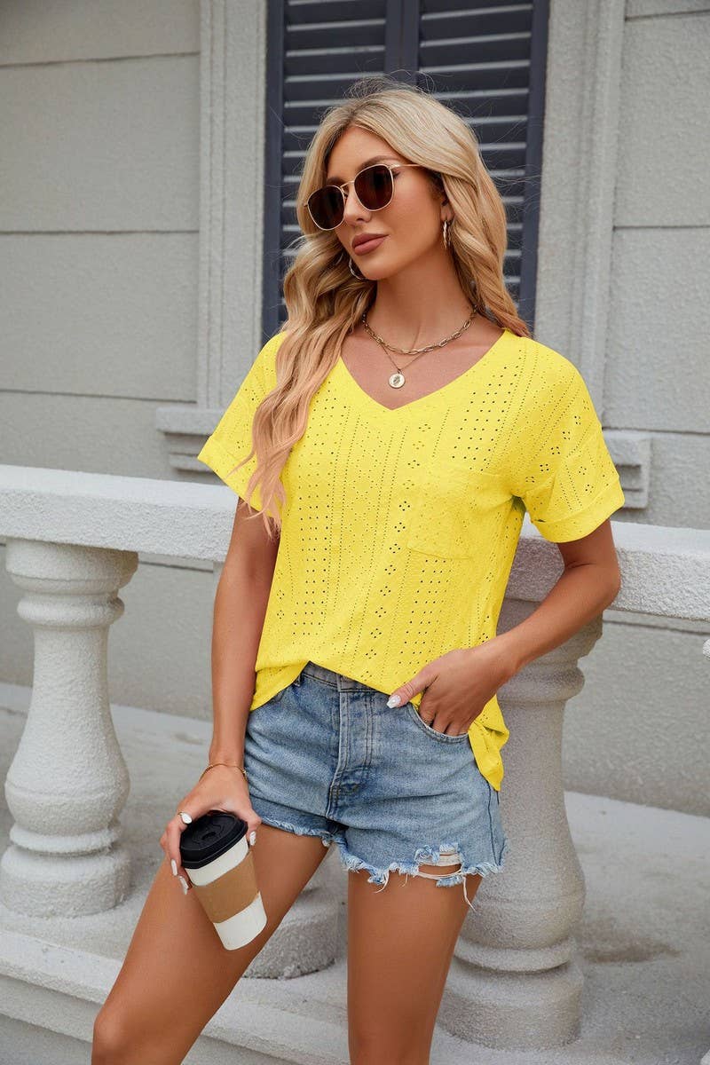 CWTTS0827_V-Neck Short Sleeve Knit Top