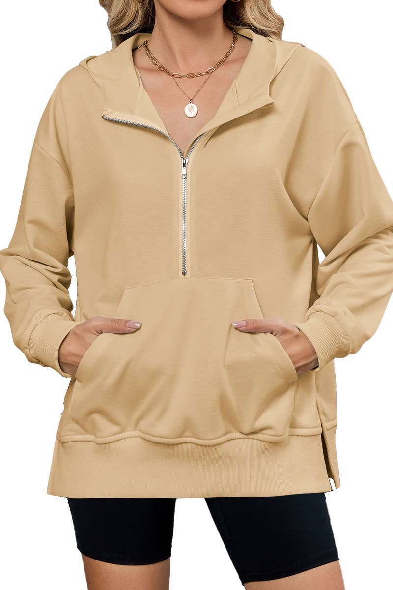 CWTTL00998_HOODED LOOSE FIT ZIPPER POCKET SWEATSHIRT