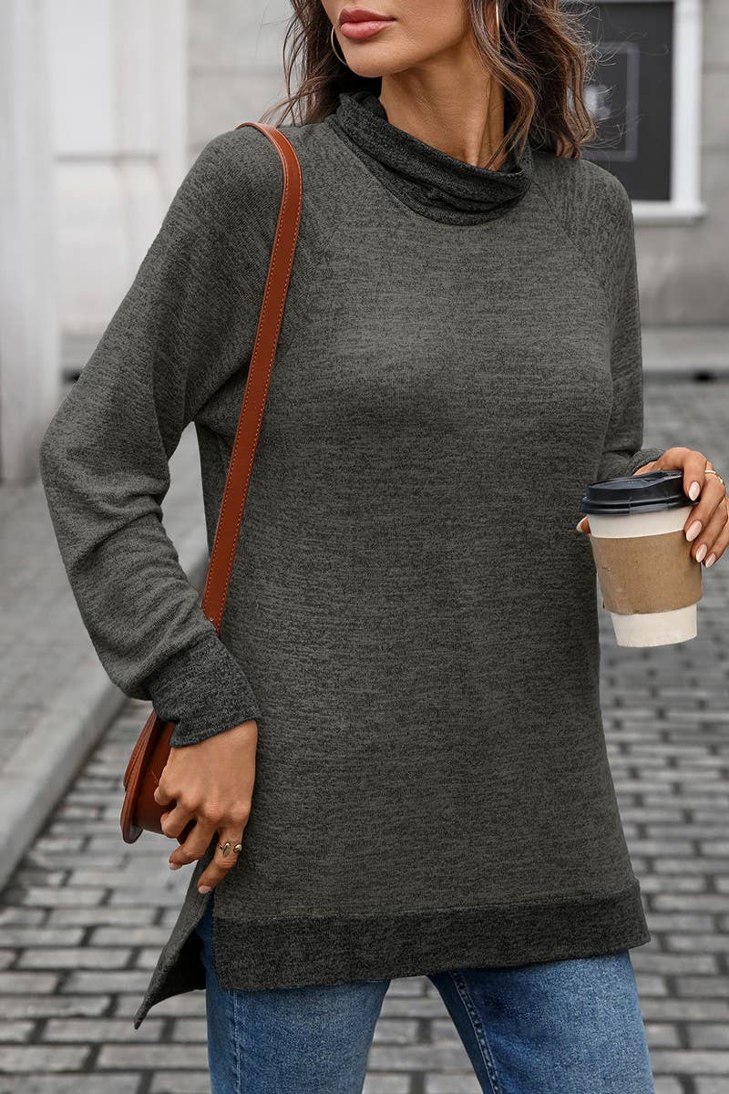 CWTBLL01308_COLORBLOCK SCARF NECK LONG SLEEVE CASUAL TOP