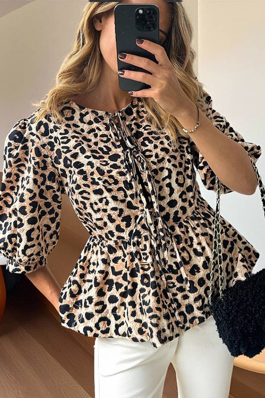 CWTBLL00615_PUFF-SLEEVE TIE-BACK LEOPARD-PRINT SHIRT