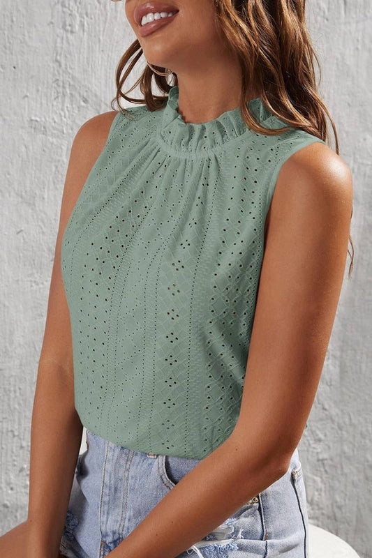 CWTBLSL0241_LOTUS COLLAR HOLLOWED OUT SLEEVELESS TOP