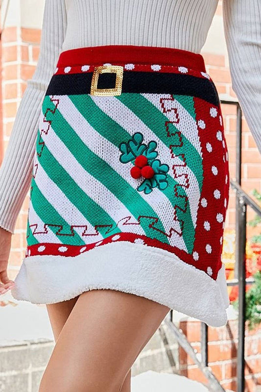 CWBSS0269_KNITTED PATCHWORK CHRISTMAS SKIRT