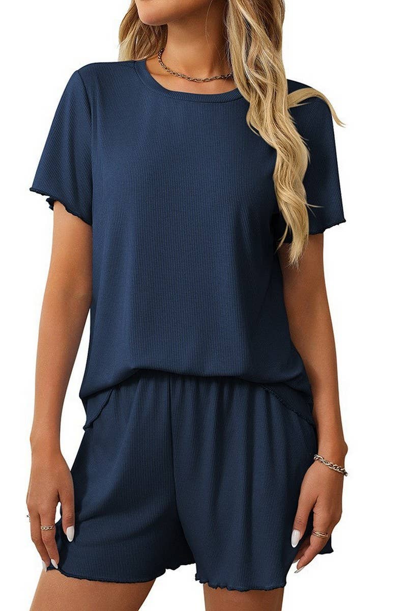 CWSPJ0442_SOLID RIBBED SHORT SLEEVE PAJAMA SET