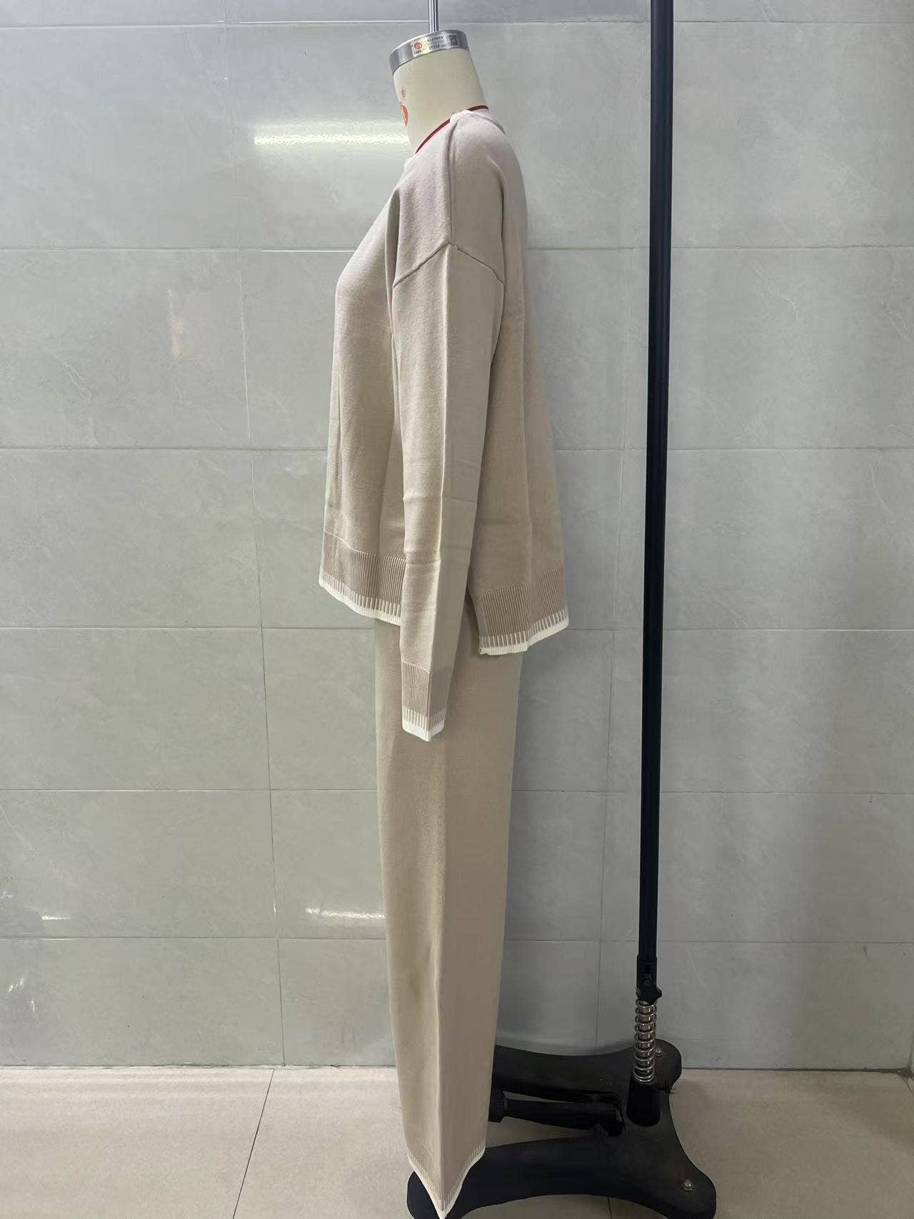 Contrast color sweater trousers two - piece set