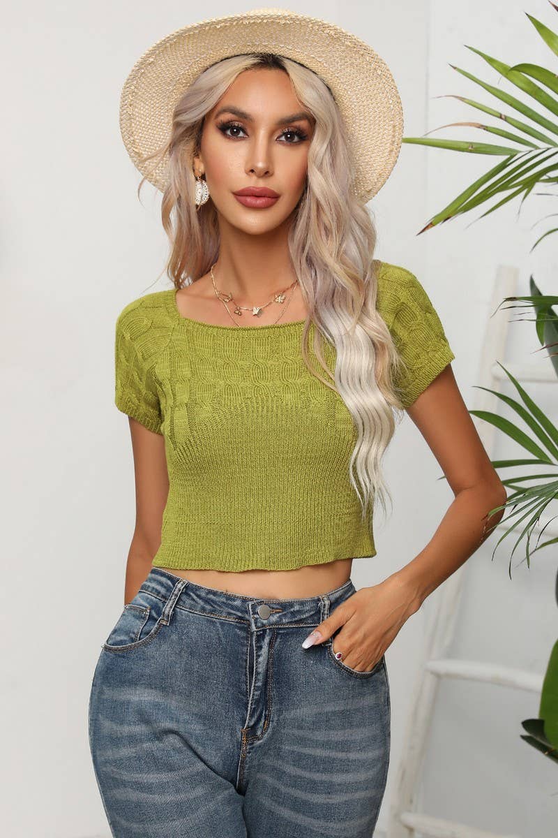 CWOSWS0060_Squre Neck Short Sleeve Sweater