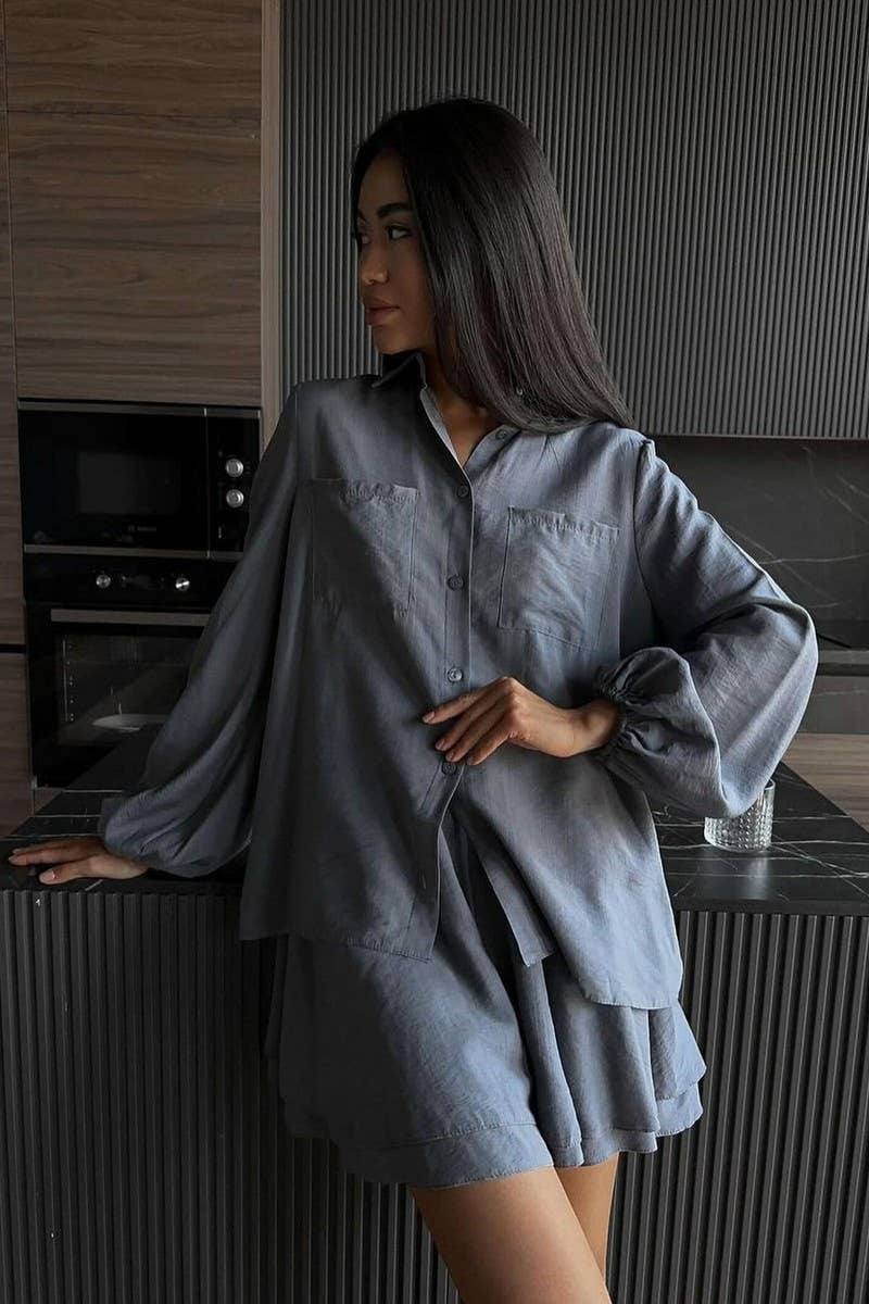 CWSTB1359_LONG-SLEEVED TOP AND RUFFLED SHORTS SET