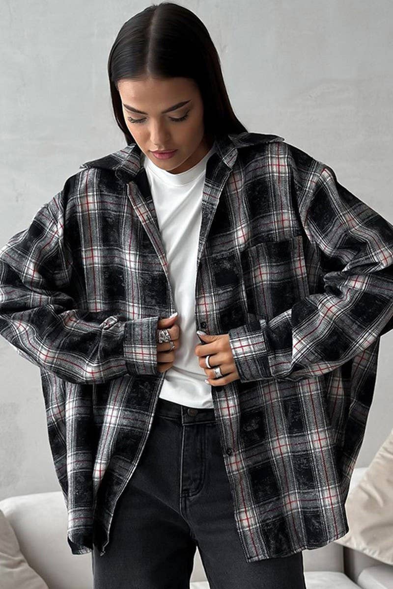 CWTBLL00627_RETRO PLAID CASUAL LONG-SLEEVED SHIRT