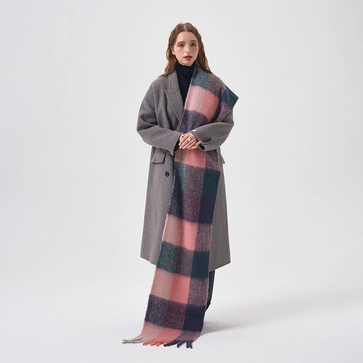 32% Wool Colorblock Plaid Scarf - Soft & Warm_CWASC2365