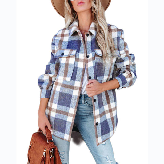 Checkered brushed lapel jacket