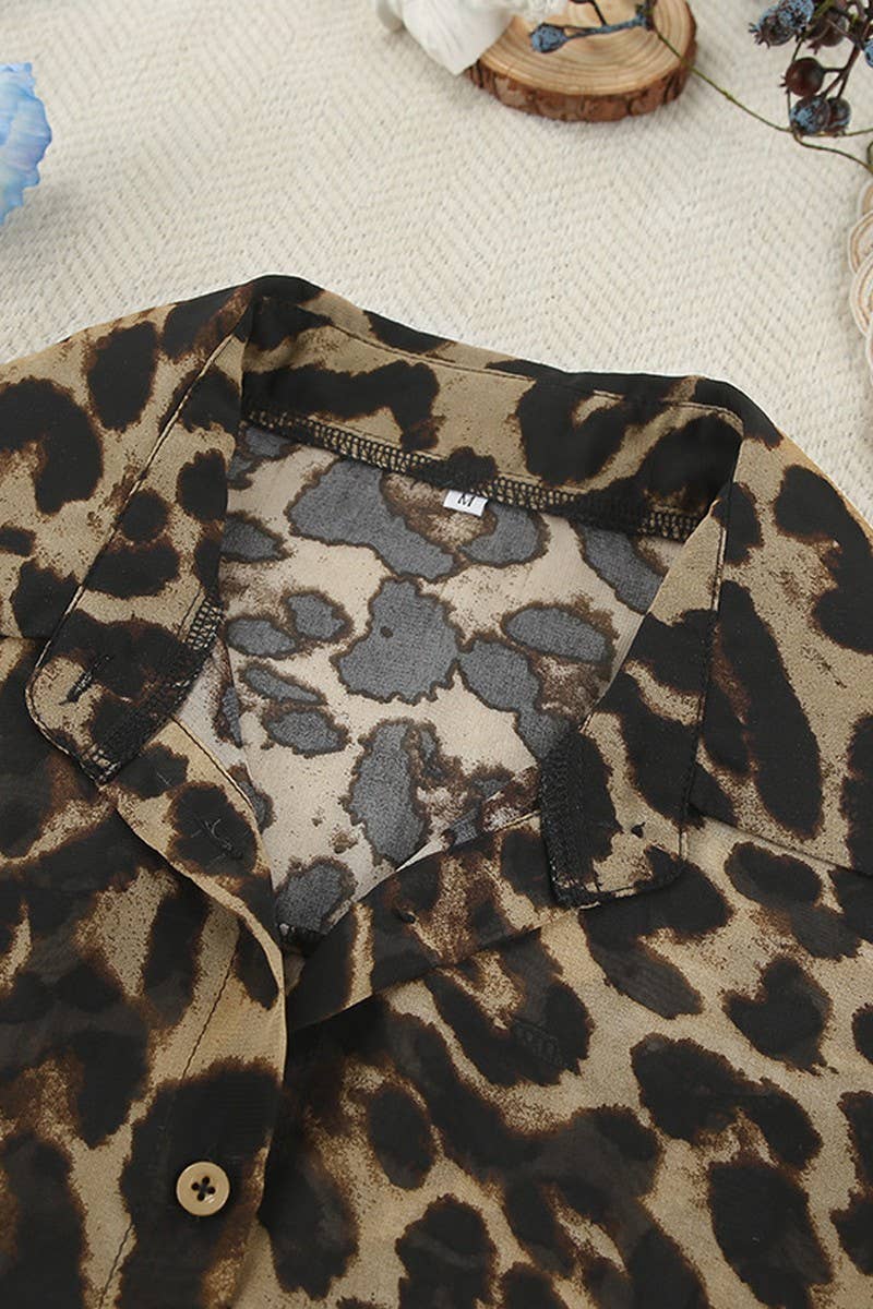 CWSPJ0073_LEOPARD PRINT LONG SLEEVE SHIRT SHORTS PAJAMAS SET