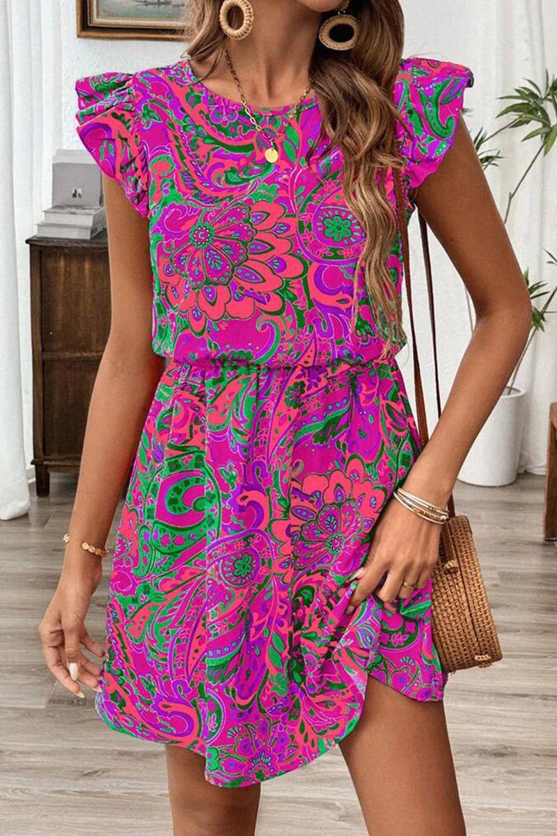 CWDSD8631_SUMMER LOTUS LEAF SLEEVE SLIM A-LINE DRESS