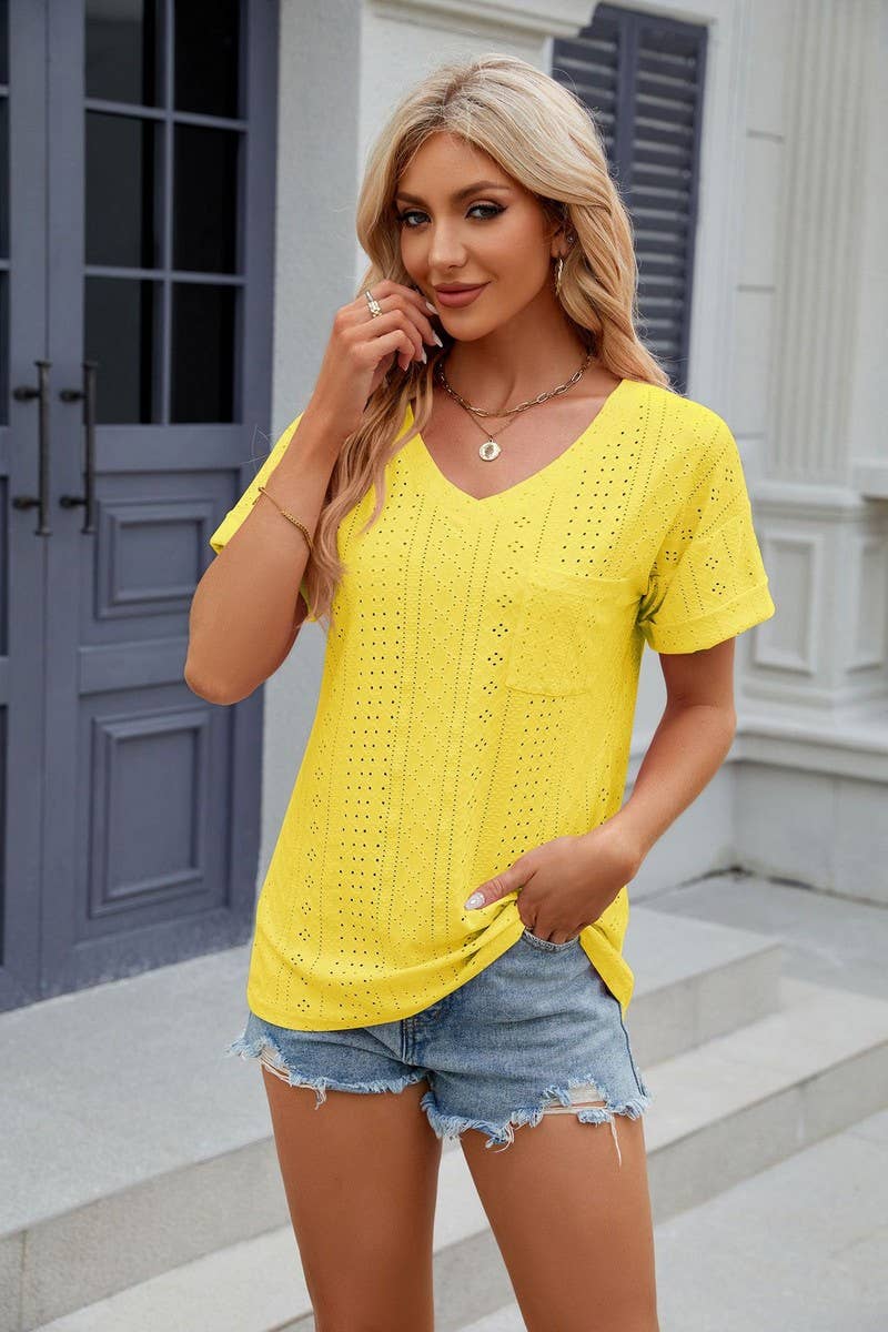 CWTTS0827_V-Neck Short Sleeve Knit Top