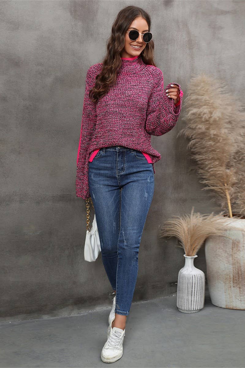 CWOSWL3169_MIXED COLOR PANEL TURTLENECK KNIT SWEATER