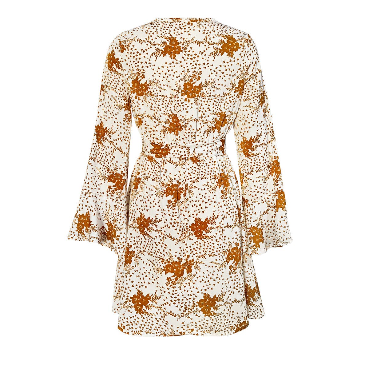 Flared sleeve V-neck printed long-sleeved dress
