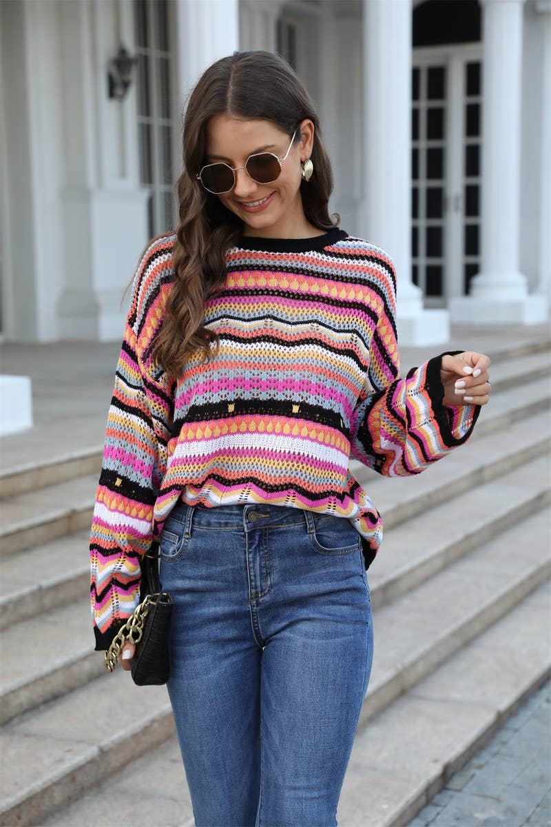 CWOSWL2068_Loose Sexy Crochet Crew neck Hollowed Out Sweater